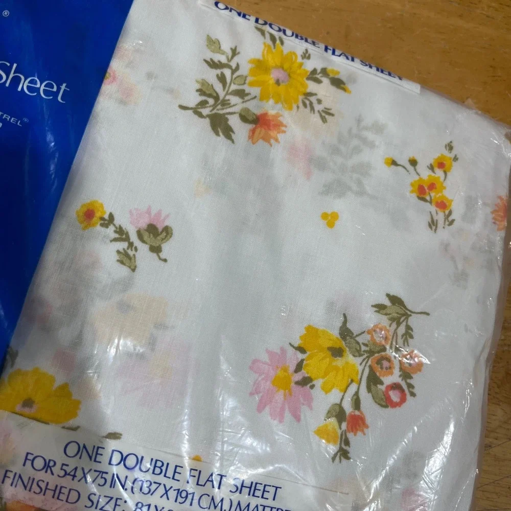 Vtg Dan River Floral Double Flat Sheet 70s Cottagecore Retro Yellow Orange NEW‎